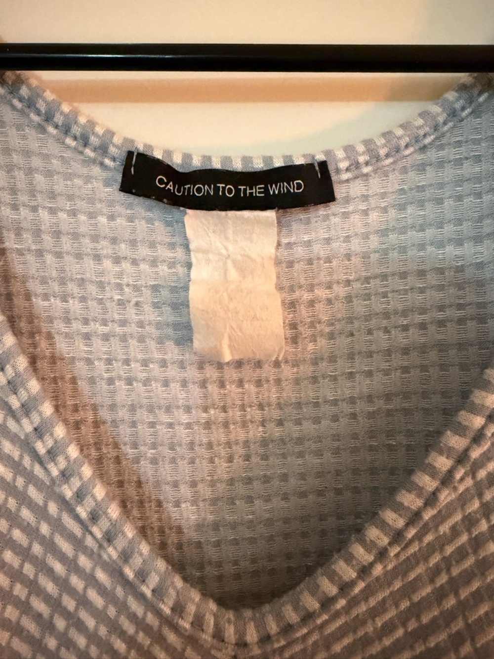 Caution To The Wind Blue and White Checked V-Neck Top - Picture 2 of 4